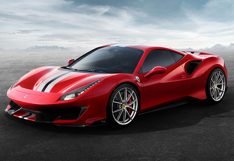 Ferrari 488 Pista = 345 км/ч. 720 л.с. 2.85 сек.