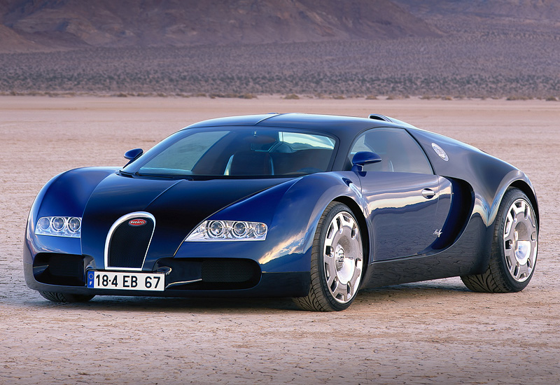 Bugatti EB 18/4 Veyron Concept = 340 км/ч. 555 л.с. 4.2 сек.